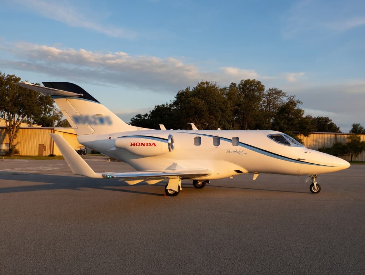 HondaJet Elite on the ramp at golden hour—expert support through purchase, transition, and long-term ownership.